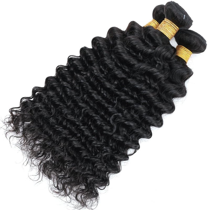 Misoun Human Hair Bundles Deep Wave Brazilian Bundles 16 18 20inch 12A 100% Unprocessed Virgin Deep Wave Quick Weave Bundles Raw Human Hair 3 Bundles Deals Natural Black - Image 2